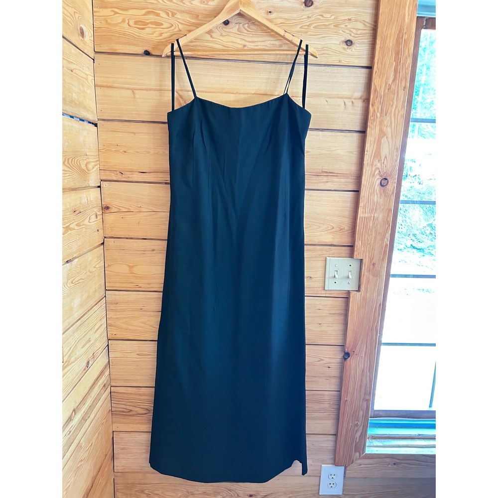 Vintage 90s Morrish & Co London Black Maxi Slip Dress Spaghetti Strap Minimalist